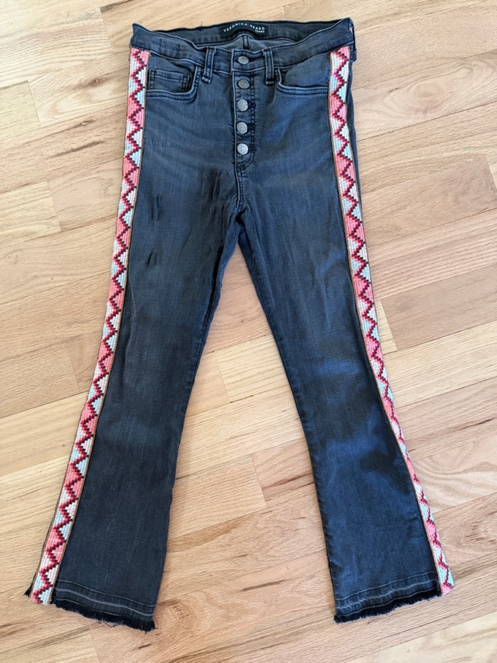 Veronica Beard Carolyn 10" Baby Boot Faded Black Jeans with Embroidery size 27